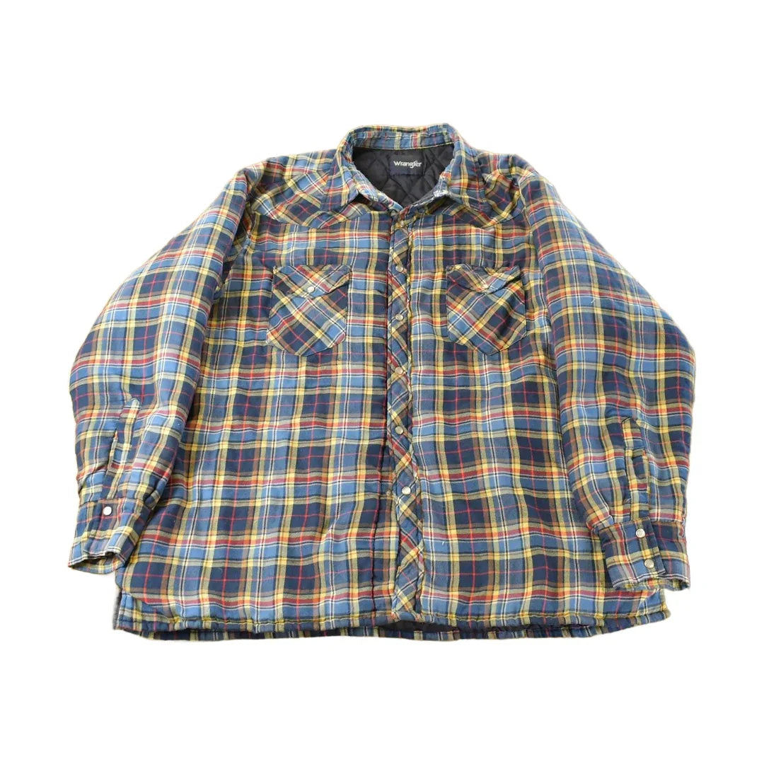 Vintage Y2K Wrangler Western Plaid Button Up Flannel Shacket Mens XL / Quilt Lined / Insulated Shirt Jacket / Cowboy Western Workwear from propervintagecanada