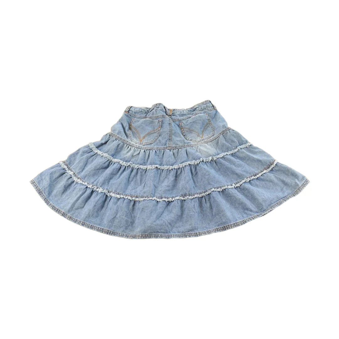 Vintage Y2K Yonique Denim Ruffled Mini Skirt Women's 27 from propervintagecanada