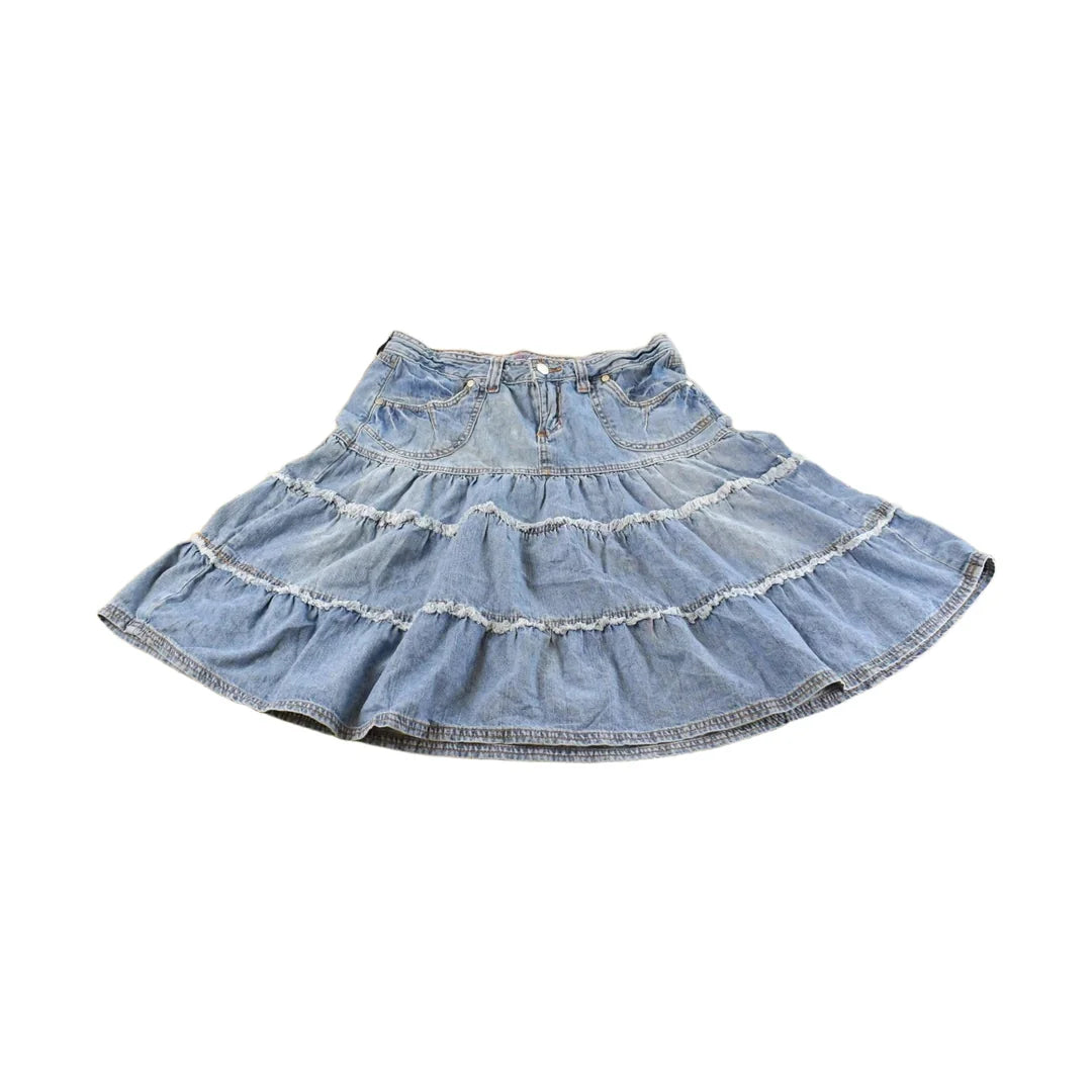 Vintage Y2K Yonique Denim Ruffled Mini Skirt Women's 27 from propervintagecanada