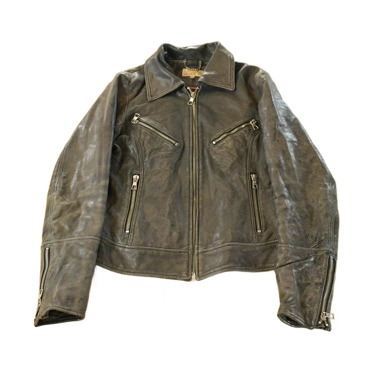 Vintage Y2K Zoul Washed Leather Biker Jacket Women's Small from propervintagecanada