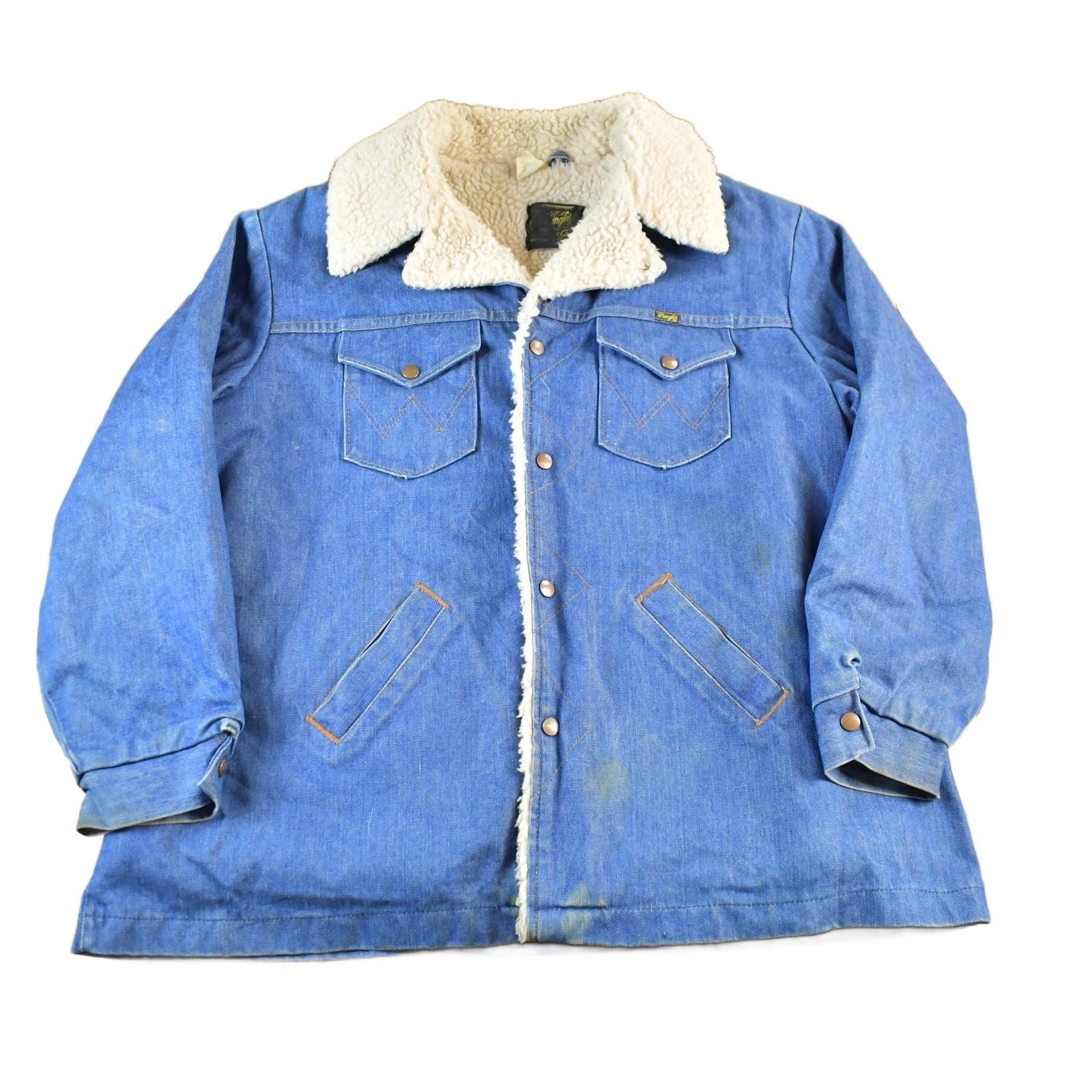 Wrangler Clothing > Gender Neutral Adult Clothing > Jackets & Coats Vintage 1970s Wrangler Sherpa Lined Denim Jean Jacket Men's 2XL