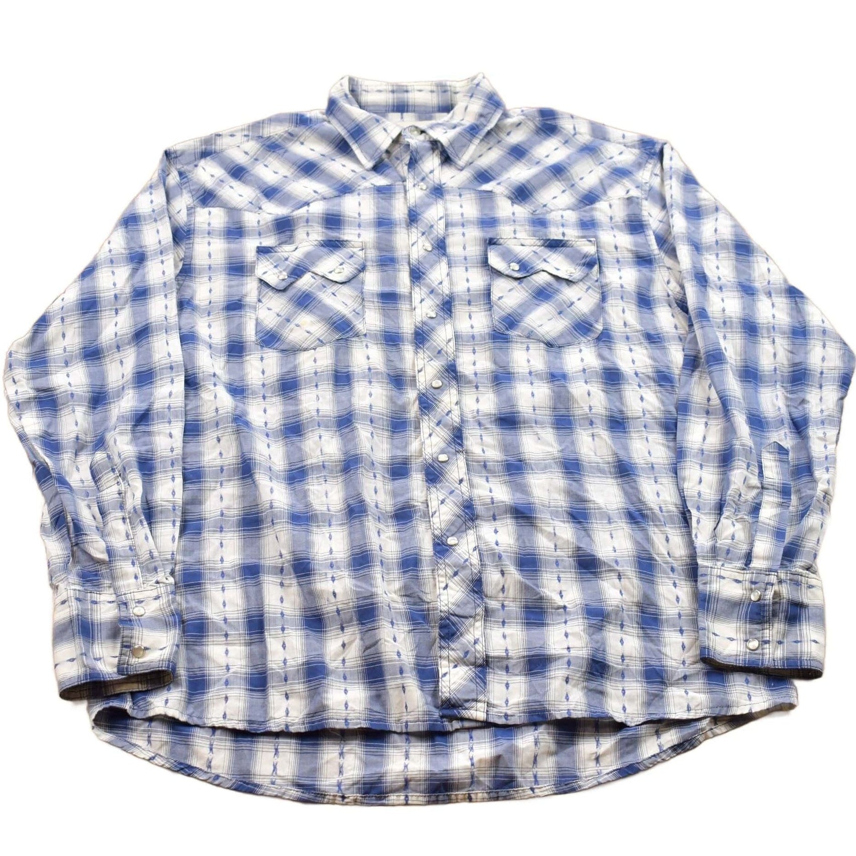 Wrangler Clothing > Men's Clothing > Shirts & Tees > Oxfords & Button Downs Vintage 1990s Wrangler Rustler Plaid Western Flannel Button Up Shirt Men's Large