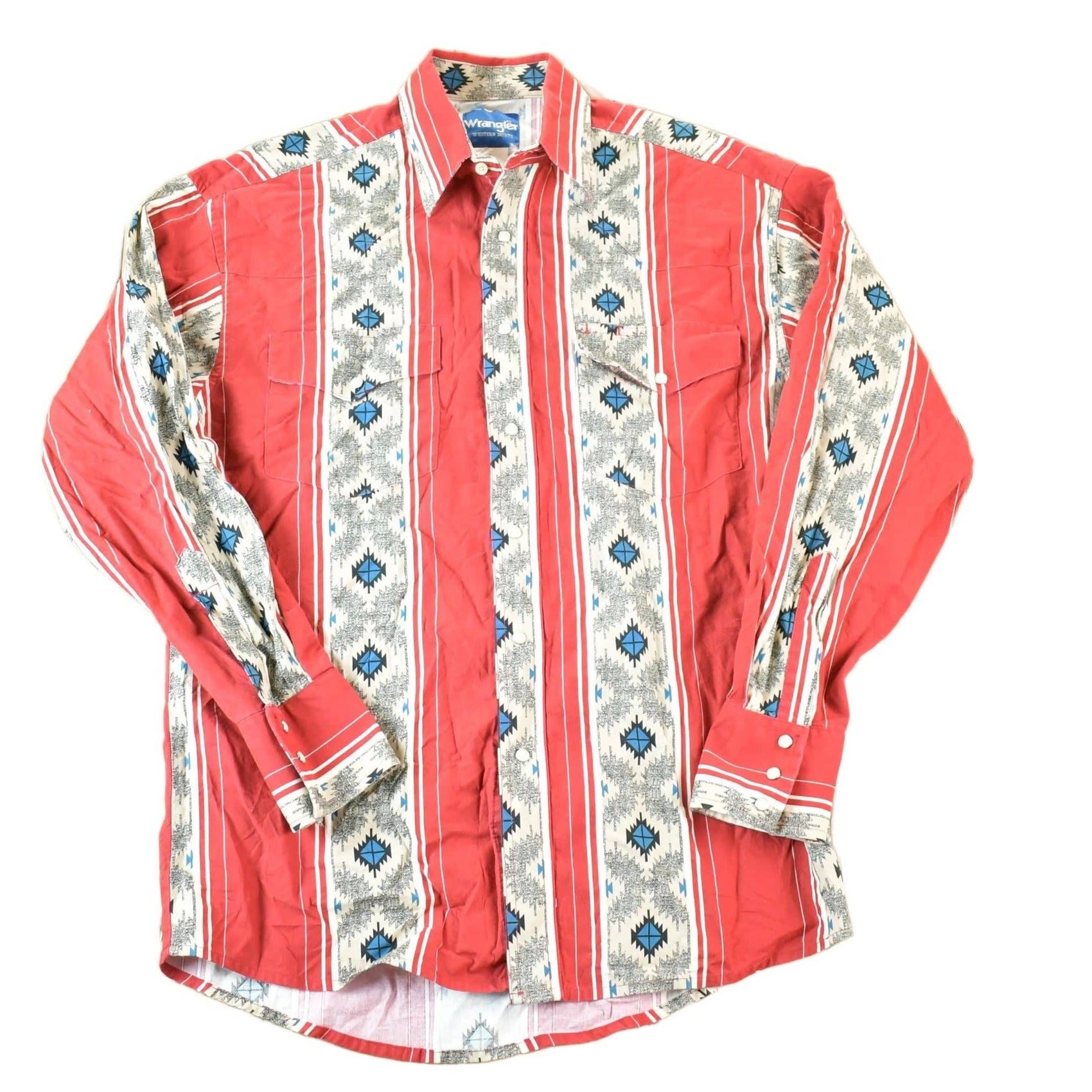 Wrangler Clothing > Men's Clothing > Shirts & Tees > Oxfords & Button Downs Vintage 1990s Wrangler Western Shirts Aztec Style Button Up Shirt Mens Large