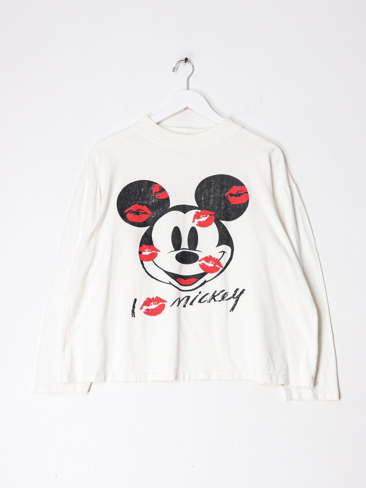 Mickey Mouse T-Shirts & Tank Tops Vintage I Love Mickey Mouse Long Sleeve Cropped T Shirt Women's Size Medium