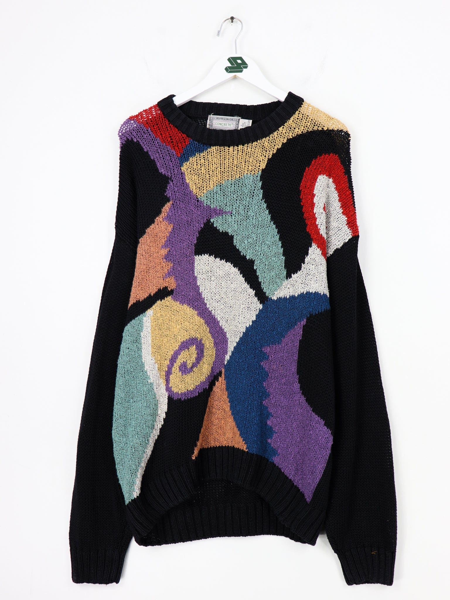 Vintage Concrete Abstract Knit Sweater Size Large Fits Long